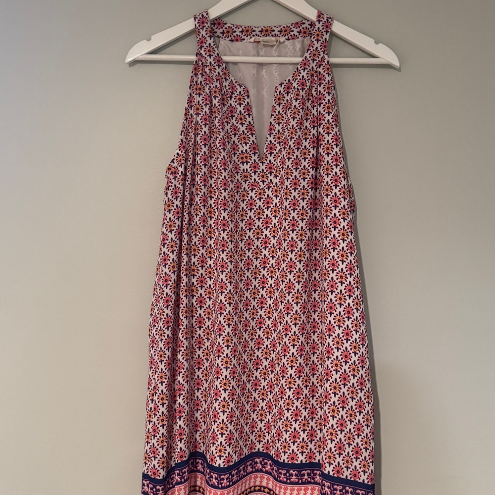 Pink and White Sleeveless Halter Sundress